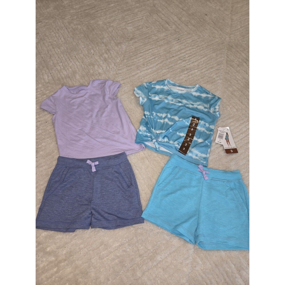 NWT 32 Degrees size 3T Blue And Purple 4 piece short set toddler girls B20
